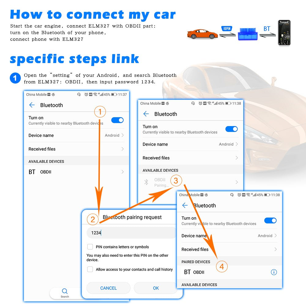 V06H4K ELM327 Engine Fault Detector Diagnostic Tool Car Code Reader Bluetooth-Compatible Connection Support OBD2 Protocol