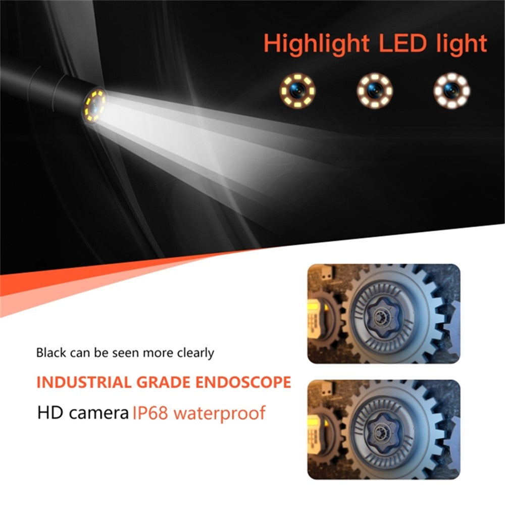 P130 5m Hard Wire LED Light Borescope Waterproof 8mm Dual-Lens Inspection Snake Camera Industrial Endoscope