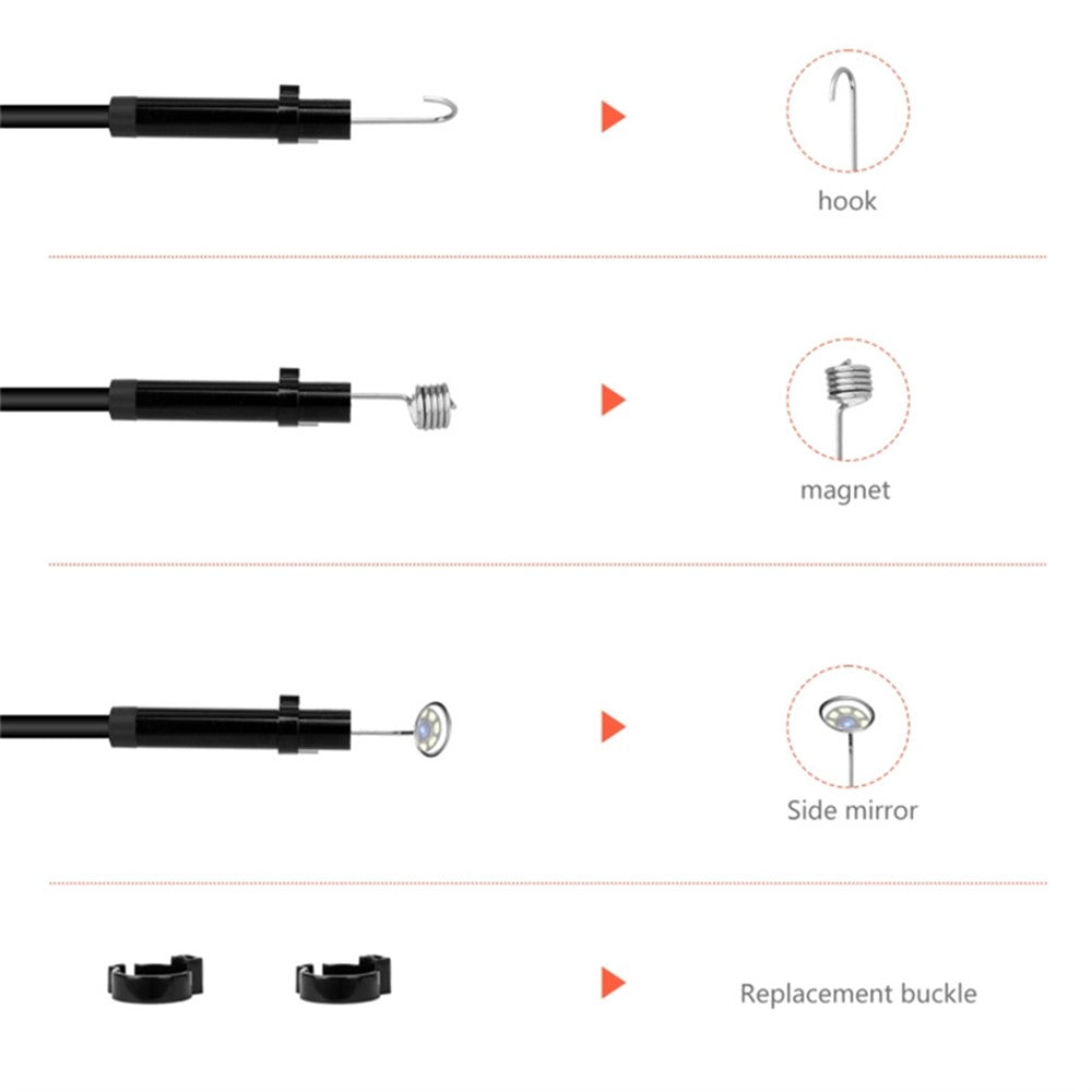 P130 5m Hard Wire LED Light Borescope Waterproof 8mm Dual-Lens Inspection Snake Camera Industrial Endoscope