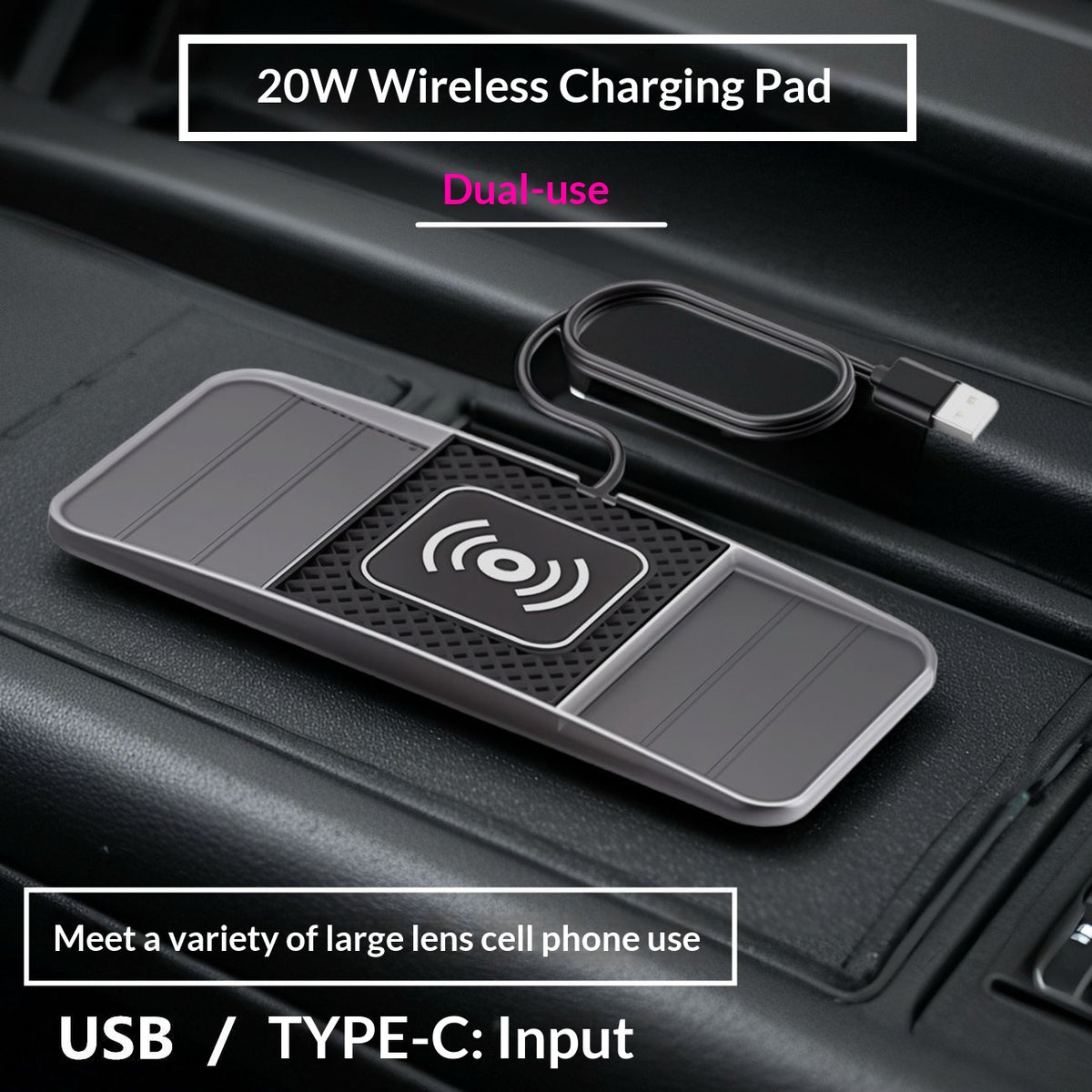 20W Fast Charging Anti-Slip Mat Car Wireless Charger Pad Universal Phone Charger