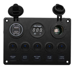 WUPP Bil Yacht Kombinationskontakt Rund 5-Position Dual USB Biloplader Voltmeter Kontrolpanelkontakt