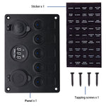 WUPP Bil Yacht Kombinationskontakt Rund 5-Position Dual USB Biloplader Voltmeter Kontrolpanelkontakt