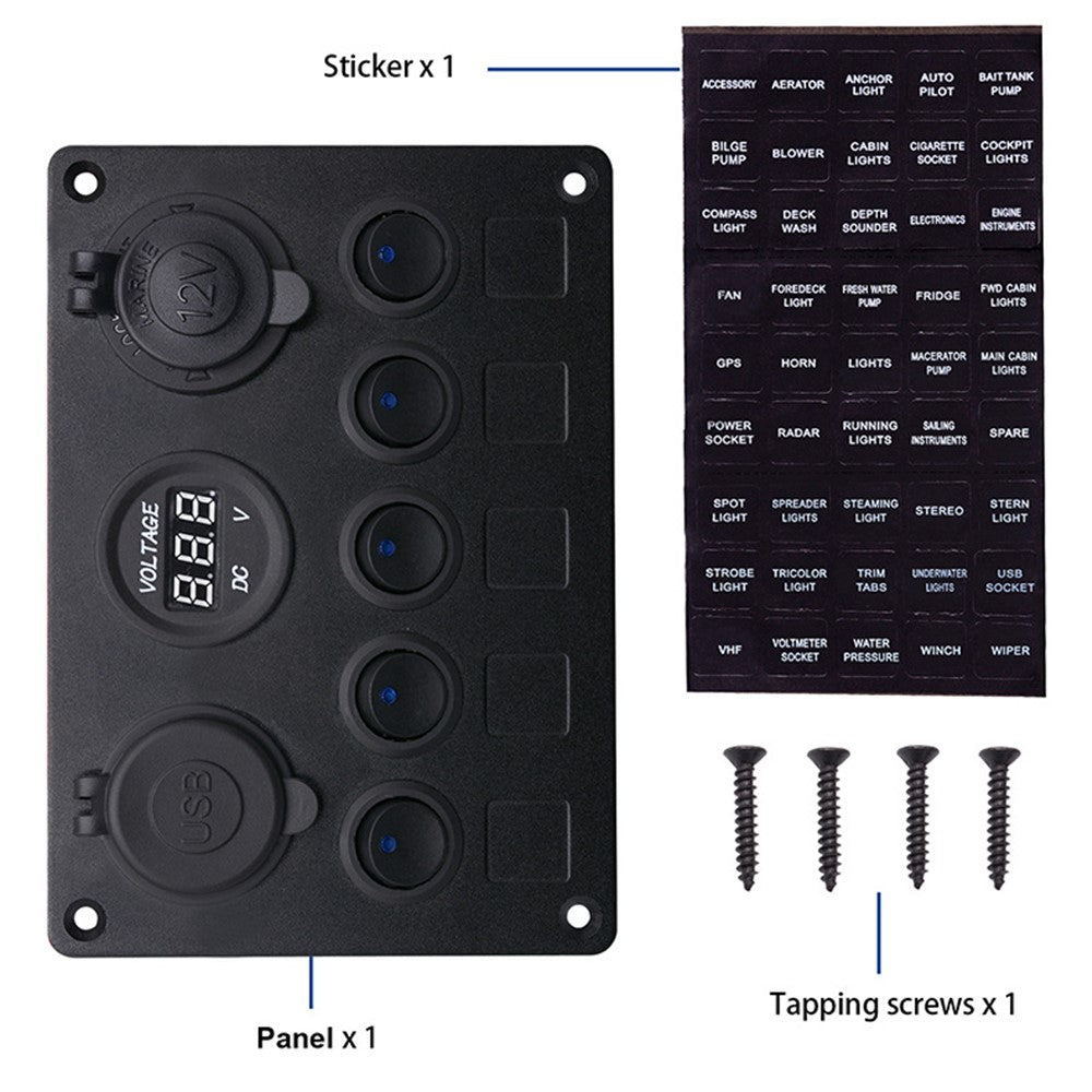 WUPP Bil Yacht Kombinationskontakt Rund 5-Position Dual USB Biloplader Voltmeter Kontrolpanelkontakt