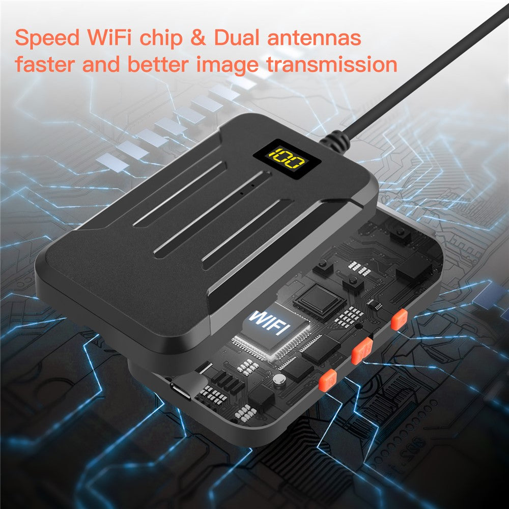 F300 5m Hard Wire 1080P Dual Lens 8mm Probe Industrial Endoscope Camera Dimmable 9-LED WiFi IP68 Waterproof Inspection Tool