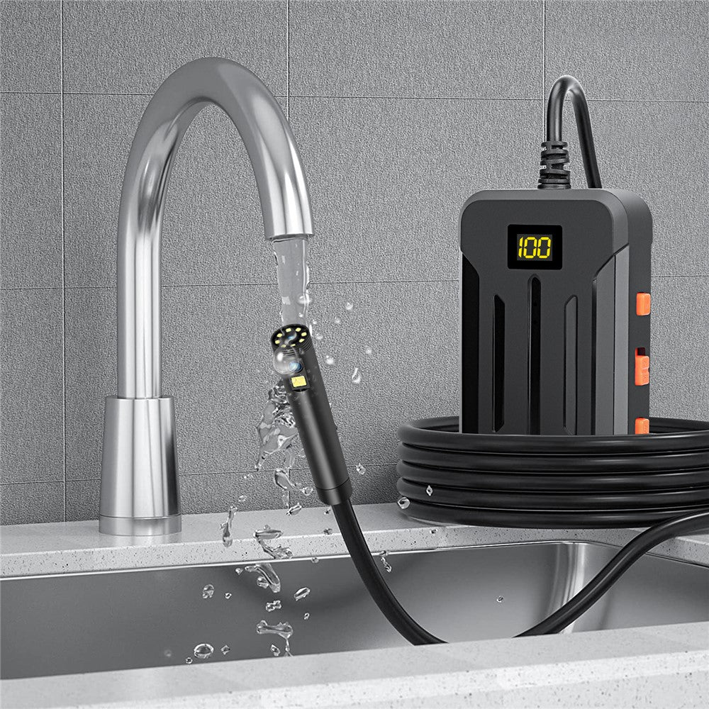 F300 5m Hard Wire 1080P Dual Lens 8mm Probe Industrial Endoscope Camera Dimmable 9-LED WiFi IP68 Waterproof Inspection Tool