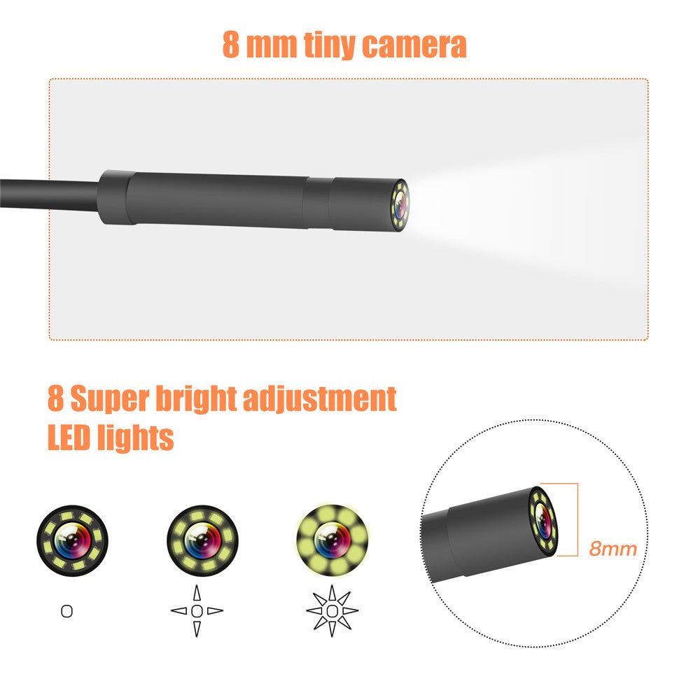 P40 5m Hard Wire 4.3 inch Screen 8mm HD 1080P Hand-held Industrial Endoscope Borescope Rechargeable Waterproof 8-LED Inspection Camera