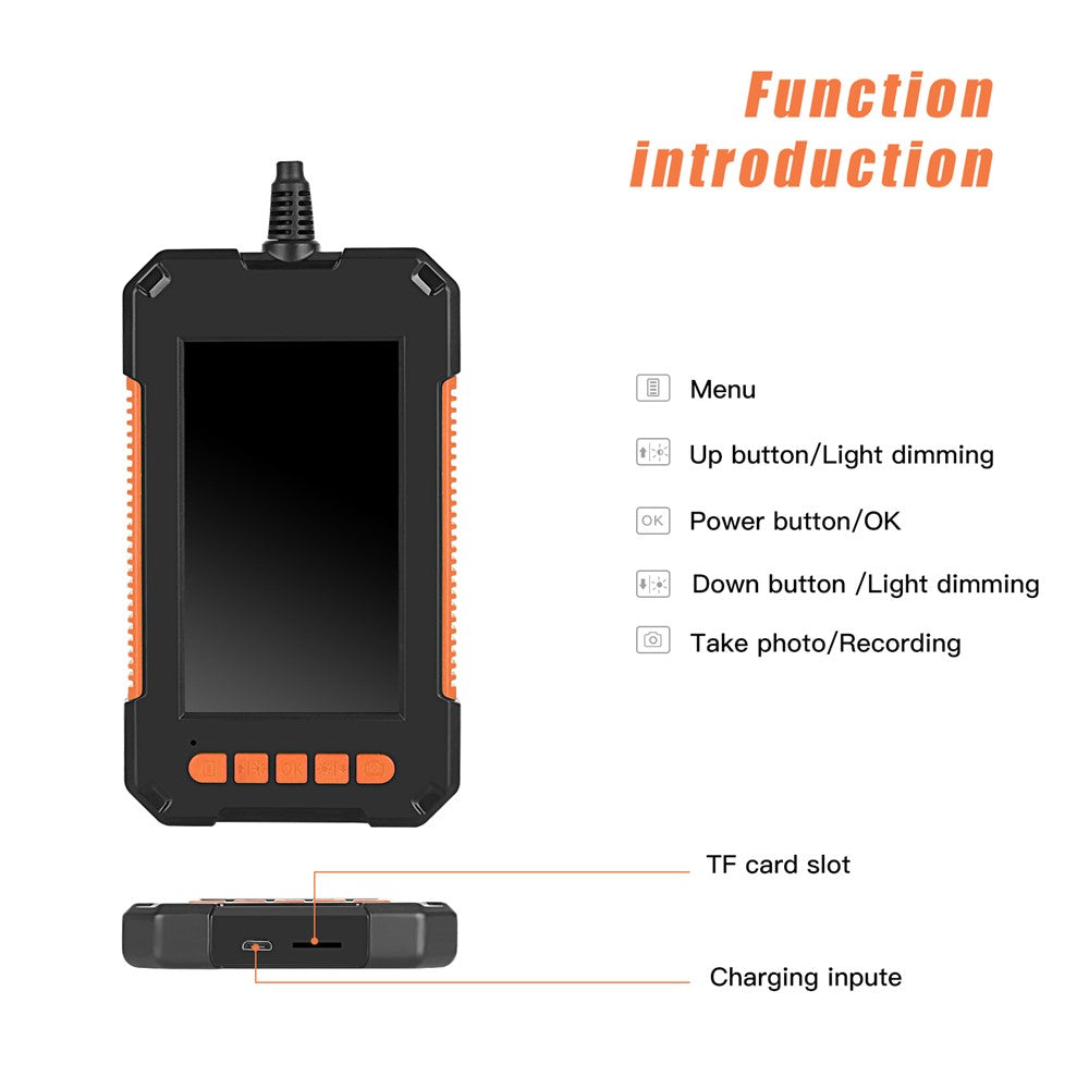 P40 10m Hard Wire 4.3 inch Screen Rechargeable 1080P 8mm Lens Industrial Endoscope Waterproof 8-LED Inspection Camera Borescope