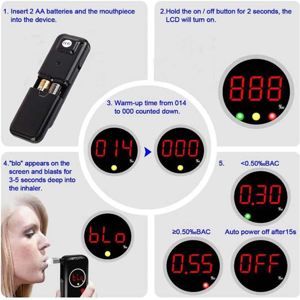 AD6000NS Professional LCD Screen Digital Breath Alcohol Tester Breathalyzer Alcohol Detector Drunk Driving Analyzer (No FDA, BPA-free)