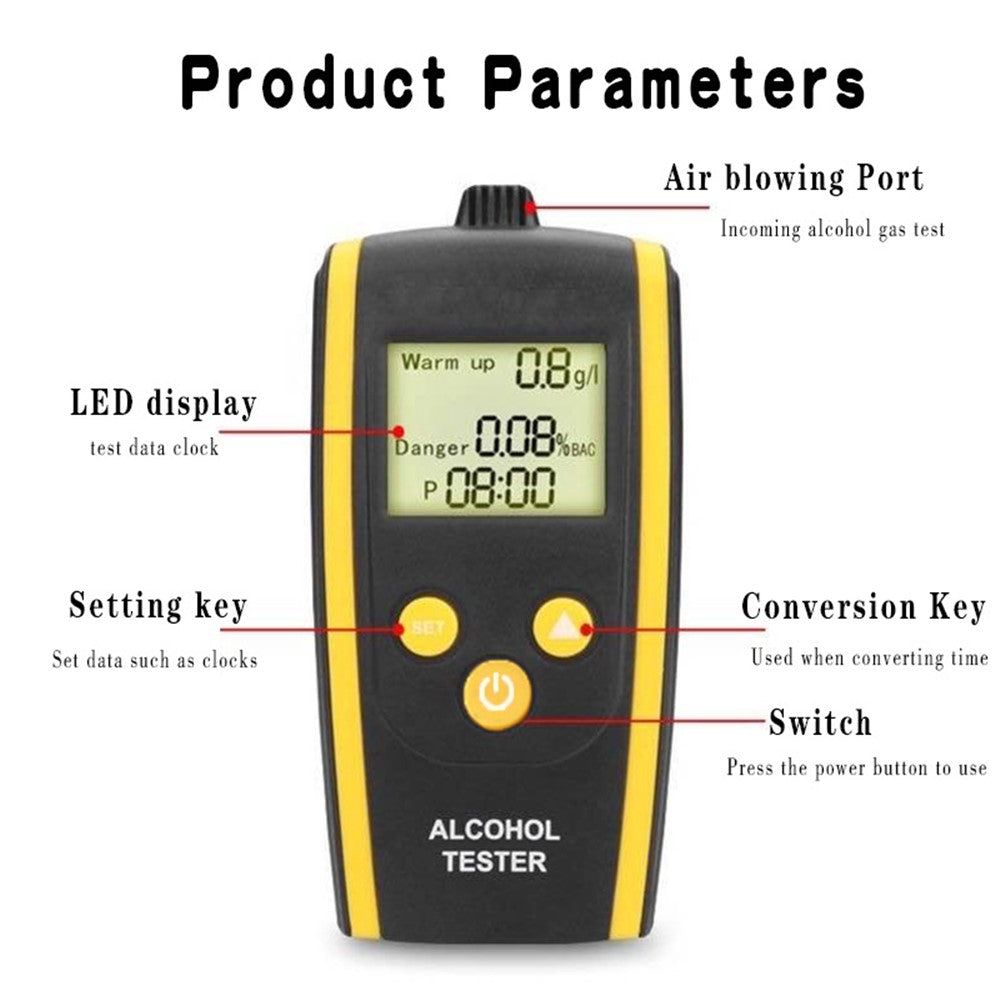HT-611 High Sensitivity LCD Backlight Screen Breath Blowing Alcohol Tester Detector Non-contact Drunk Driving Breathalyzer