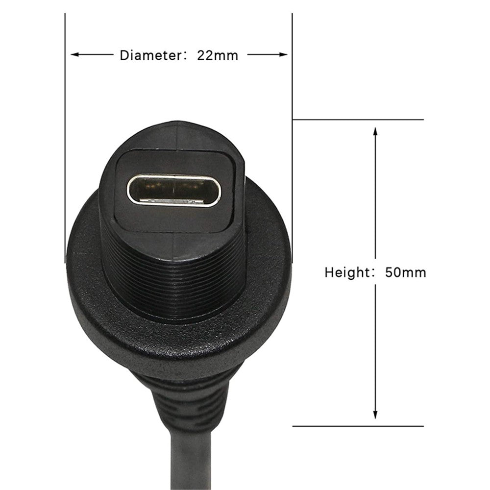 1 m USB C 2.0 Forlængerkabel Han til Hun-adapterkabel til instrumentbræt til stationær computer Understøtter opladning og datasynkronisering