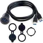 2m Metal Case Dual USB 3.0 Extension Cable USB Male to USB Female Transfer Cord Waterproof Car Dashboard Data Cable Mount with LED for Ship/Motorbike/Car Dashboard