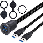 2m Metal Case Dual USB 3.0 Extension Cable USB Male to USB Female Transfer Cord Waterproof Car Dashboard Data Cable Mount with LED for Ship/Motorbike/Car Dashboard