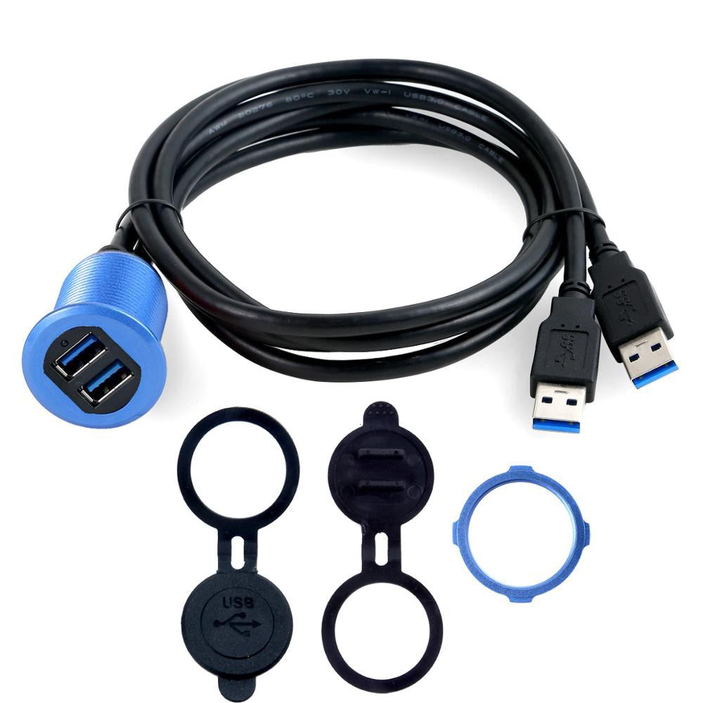2m Metal Case Dual USB 3.0 Extension Cable USB Male to USB Female Transfer Cord Waterproof Car Dashboard Data Cable Mount with LED for Ship/Motorbike/Car Dashboard