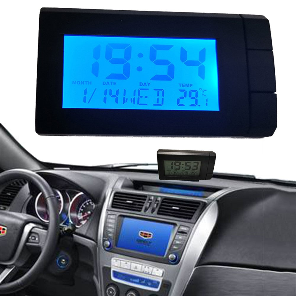 2-i-1 Blå baggrundsbelysning Bil LCD Digitalt ur Temperaturdisplay Termometer Elektronisk ur Bildekoration