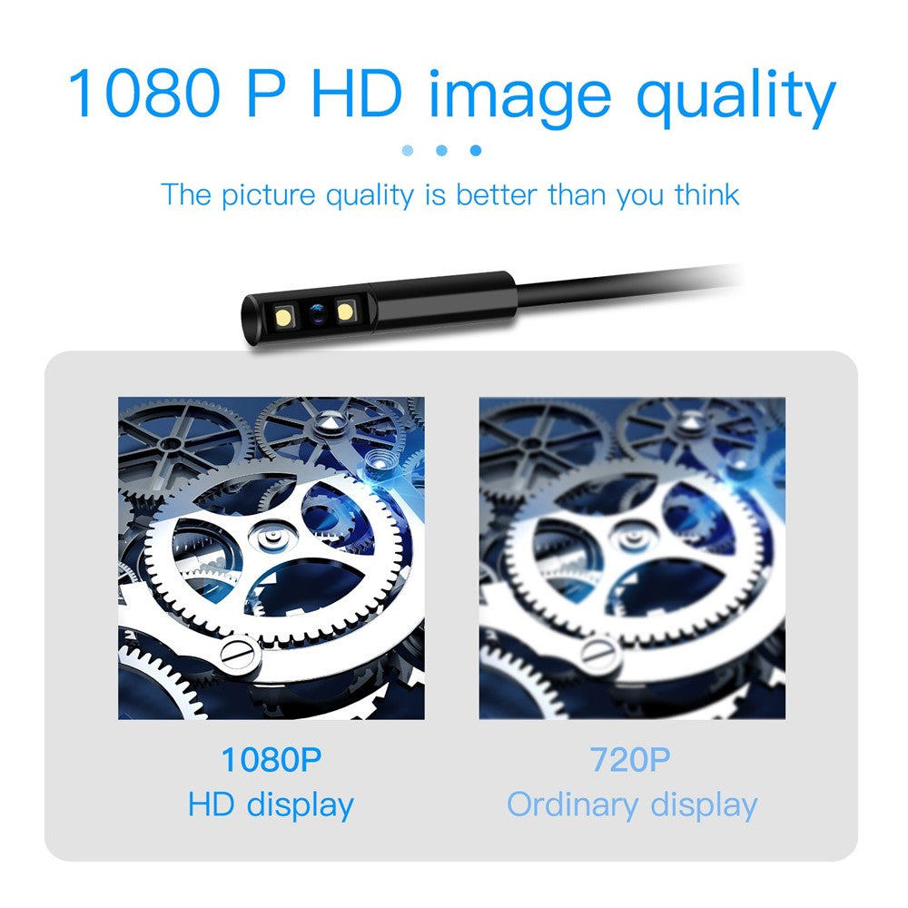 P100 2m Rigid Cable, 6-LED Pipe Inspection Borescope 8mm Lens 2.4 Inch IPS Screen HD 1080P Industrial Endoscope Camera
