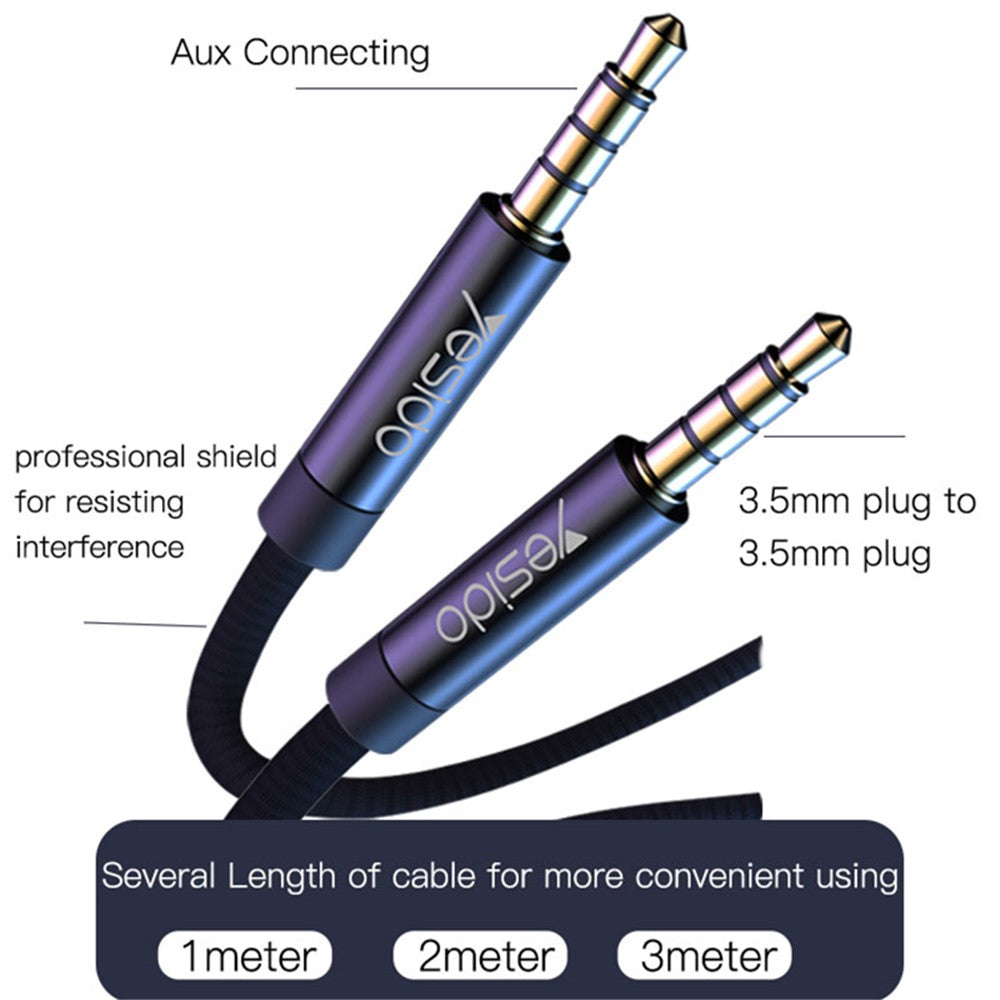 YESIDO 3m YAU16 AUX-lydkabel uden sammenfiltring, 3,5 mm hanstik til hanstik, AUX-kabel