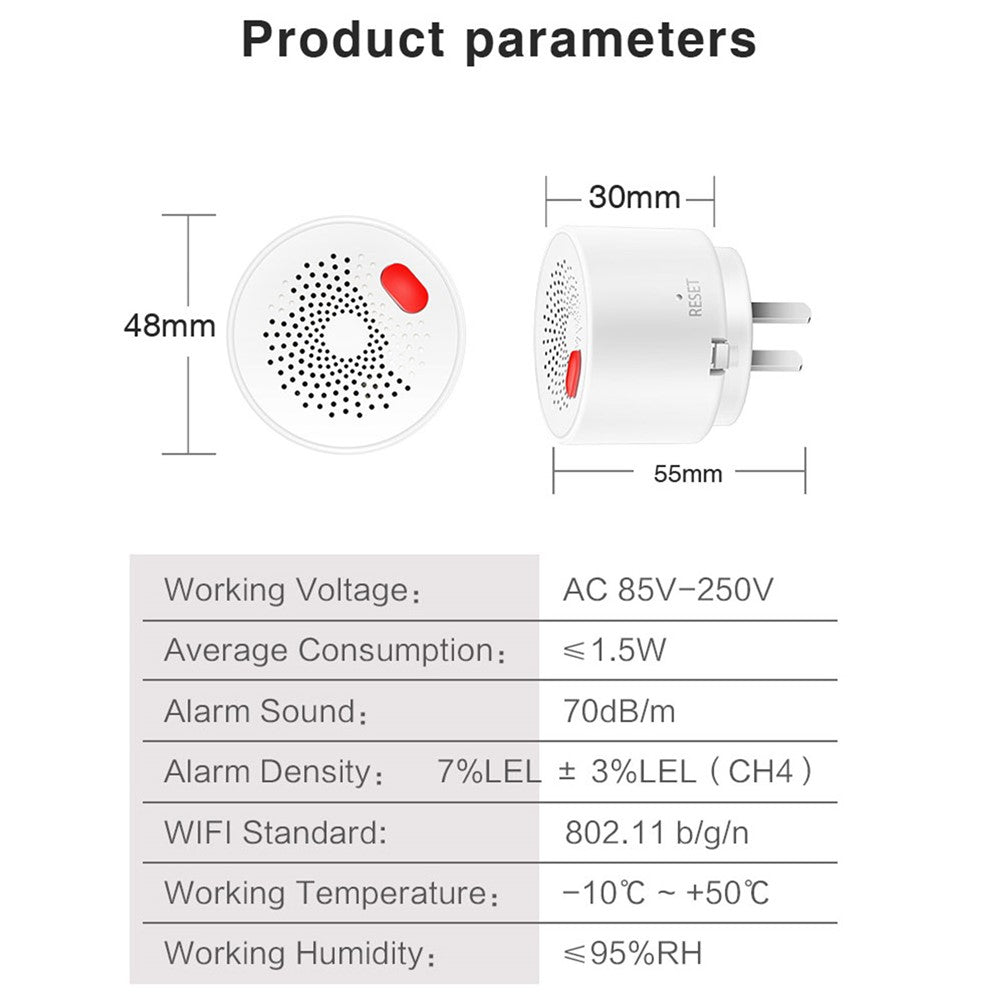 Tuya Smart WiFi + Bluetooth-compatible Dual Mode Gas Detector 70dB Natural Gas Leak Alarm