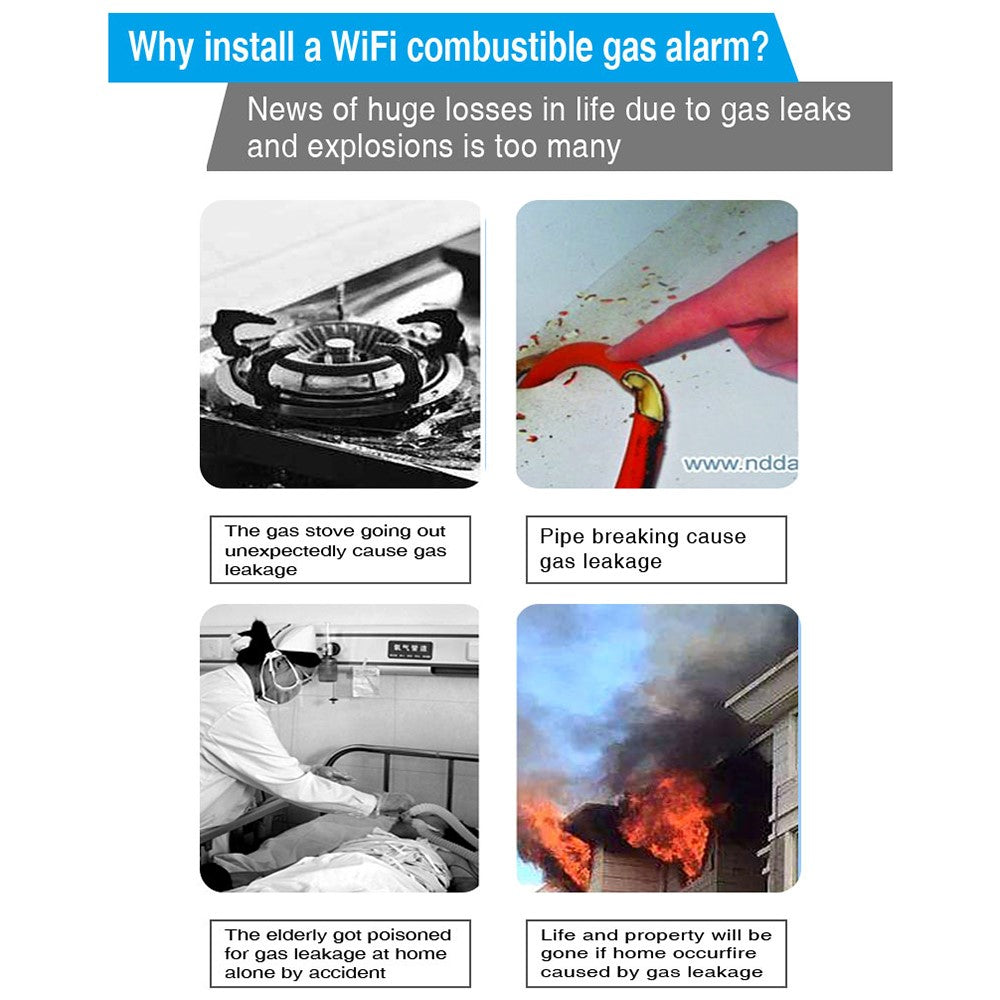 Tuya Smart WiFi + Bluetooth-compatible Dual Mode Gas Detector 70dB Natural Gas Leak Alarm