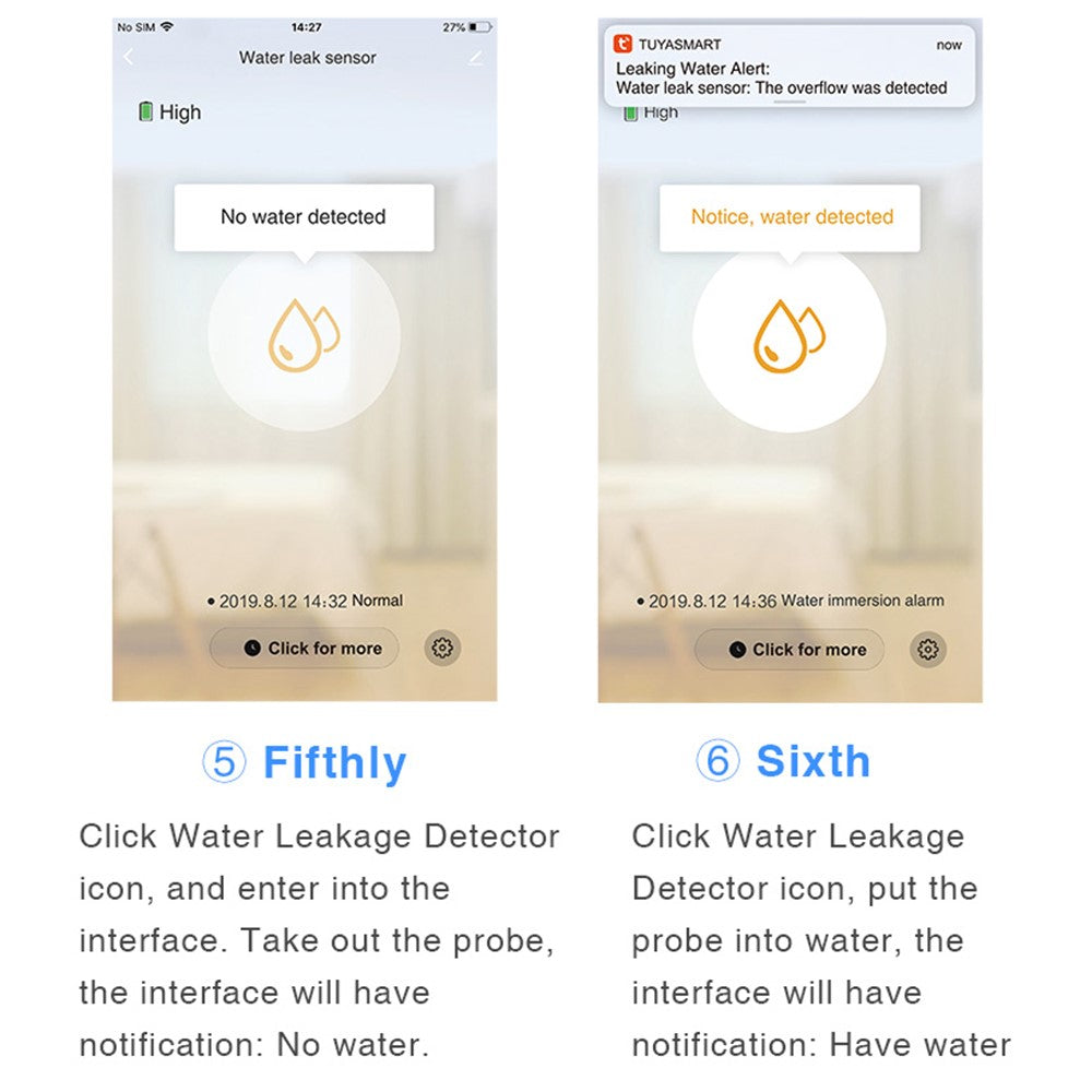 Smart Water Leak Detector Wifi+Bluetooth-compatible Dual Mode Leak Alarm Support Voice Assistant