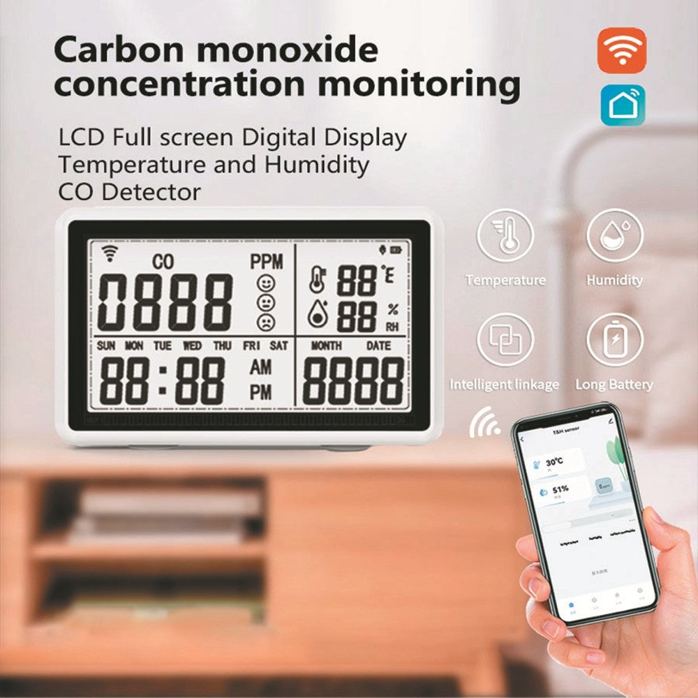 Tuya WiFi 3-in-1 Carbon Monoxide Temperature Humidity Detector CO Alarm Device