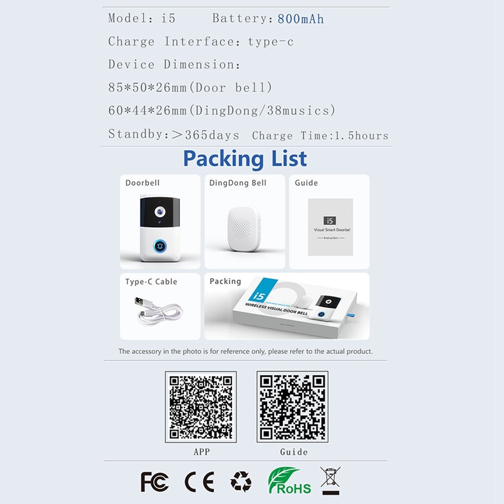 i5 VGA Network Night Vision Visual Smart Doorbell Phone APP Two-Way Voice Talk Smart Door Bell