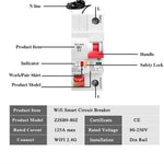 1P 125A Tuya Smart Home WiFi Circuit Breaker Remote Control Cloud-Managed Intelligent Switch