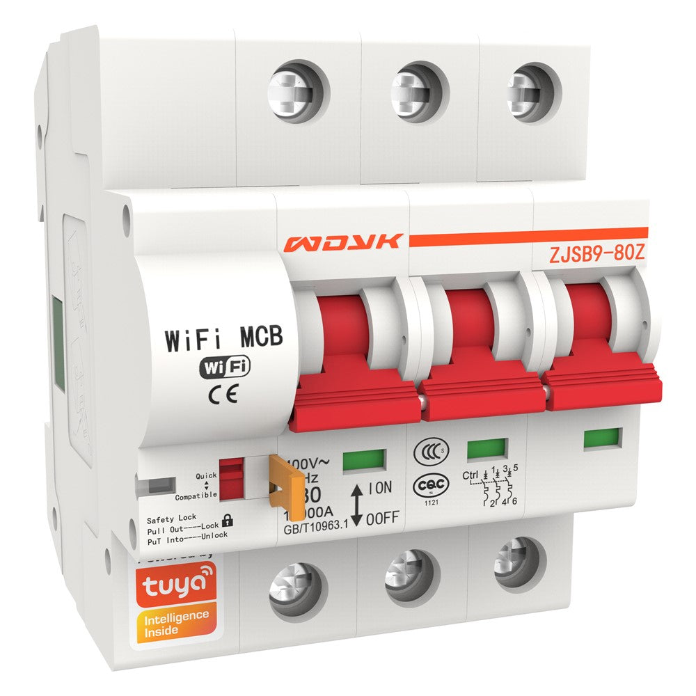 WDYK 10A - 80A 3P Tuya Smart WiFi Circuit Breaker Remote Control Intelligent Switch for Smart Home Automation