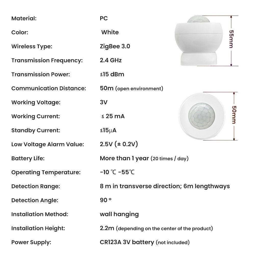ZMS16 Zigbee Smart PIR Motion Sensor APP Remote Control Magnetic Wireless Detector ( Battery Powered )