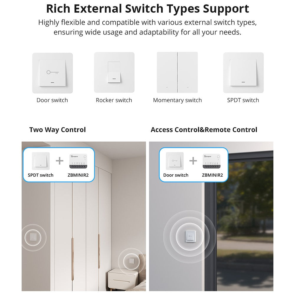 SONOFF ZBMINIR2 Zigbee Smart Switch Fjernbetjening Stemmeaktiveret Timer Modul