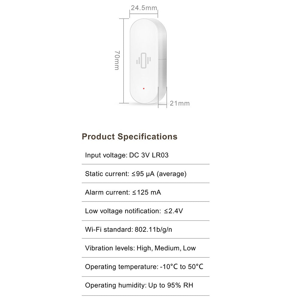 Tuya Smart WiFi Vibration Sensor Detection Smart Life APP Notification Real Time Motion Shock Alarm (No Battery)
