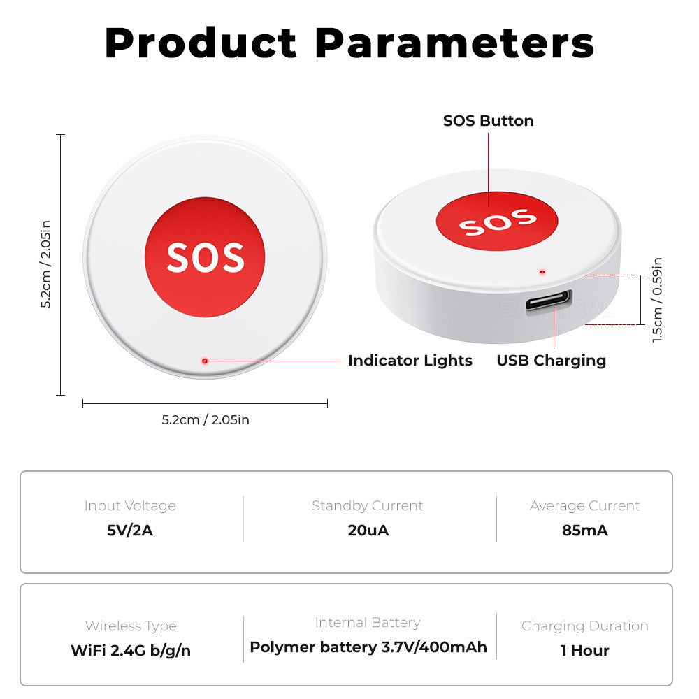 SMATRUL S0S001-WiFi SOS Button APP Remote Control Emergency Alert Tuya Smart Life Compatible