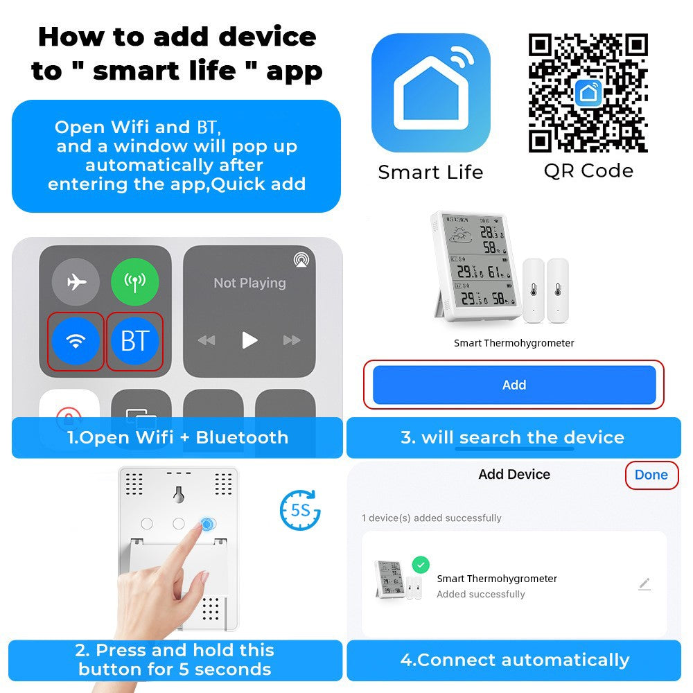 SMATRUL WSD023 WiFi RF Temperature Humidity Sensor LED Display Remote Control Smart APP Alarm Detector