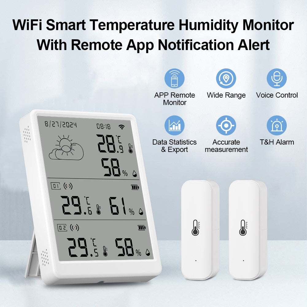 SMATRUL WSD023 WiFi RF Temperature Humidity Sensor LED Display Remote Control Smart APP Alarm Detector