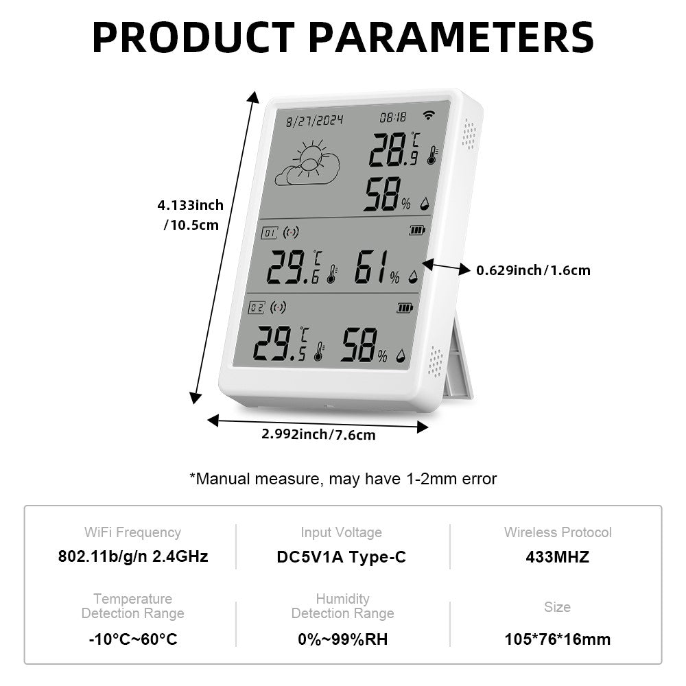 SMATRUL WSD023 WiFi RF Temperature Humidity Sensor LED Display Remote Control Smart APP Alarm Detector
