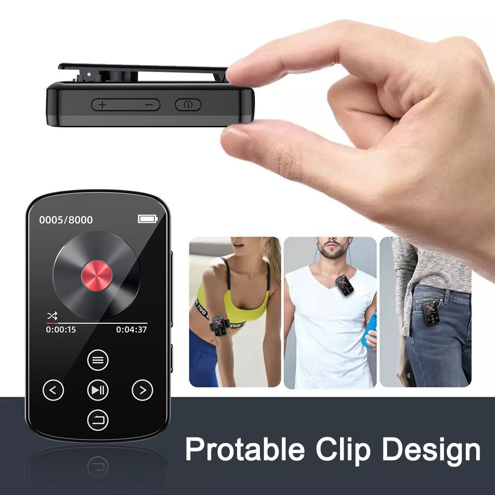 T8 1.54 Inch Touch Screen MP4 Player Bluetooth-Compatible FM Radio E-Book Reader with Back Clip (With 64G TF Card)