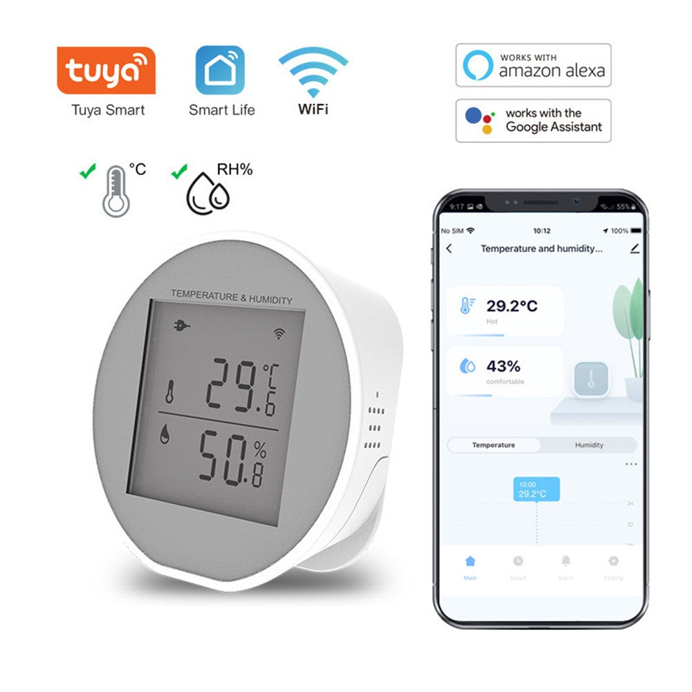 WSD400H WiFi Temperature Humidity Sensor Abnormal Alarm Real Time Monitor Compatible with Alexa  /  Google Assistant (No Battery)