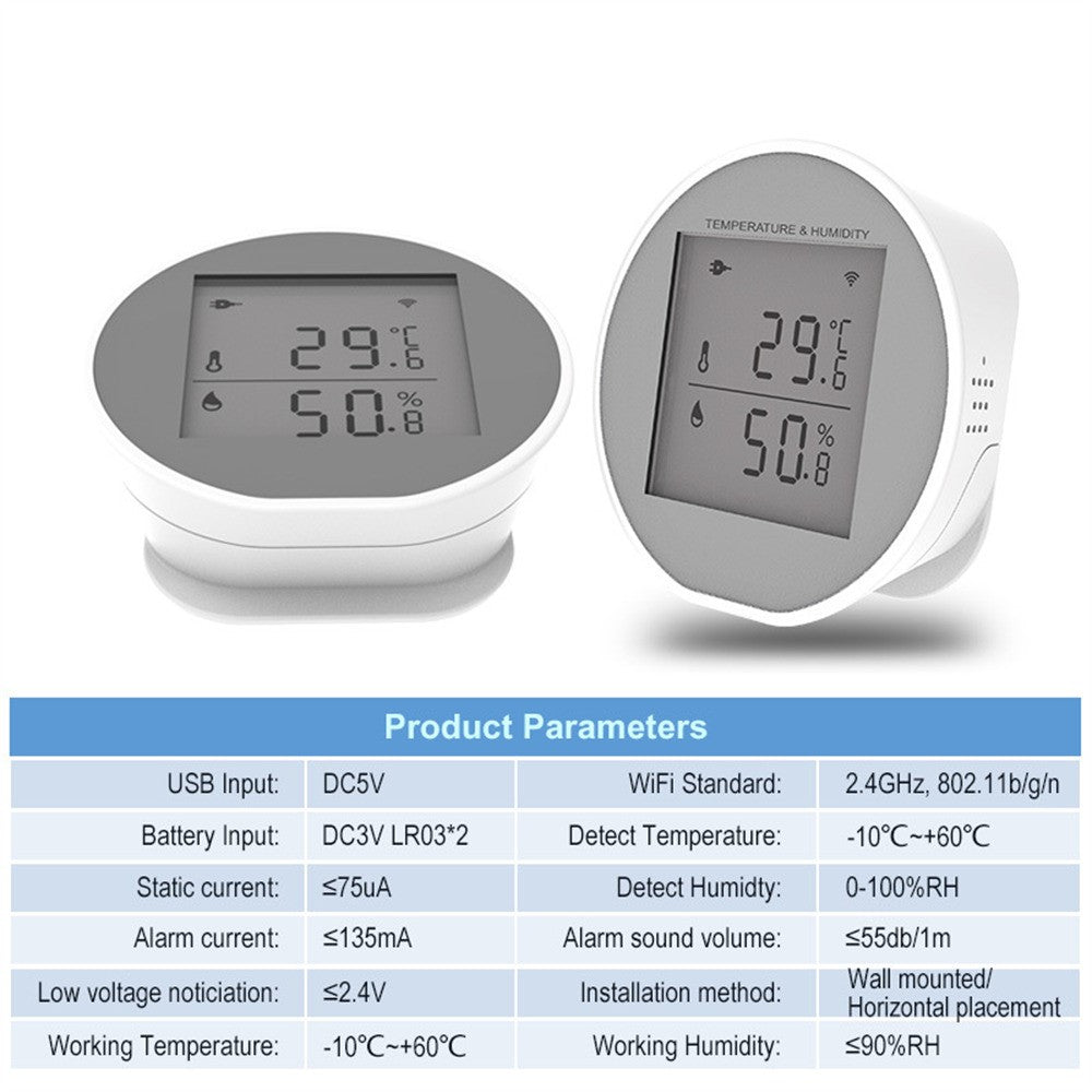 WSD400H WiFi Temperature Humidity Sensor Abnormal Alarm Real Time Monitor Compatible with Alexa  /  Google Assistant (No Battery)
