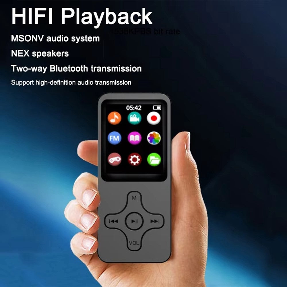 1,77 tommer skærm MP4-afspiller bærbar Bluetooth-kompatibel FM-radio stemmeoptager (uden TF-kort)