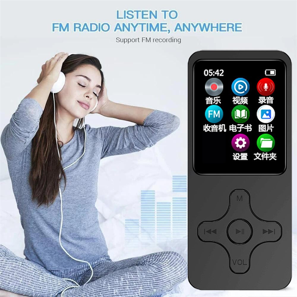 1,77 tommer skærm MP4-afspiller bærbar Bluetooth-kompatibel FM-radio stemmeoptager (uden TF-kort)