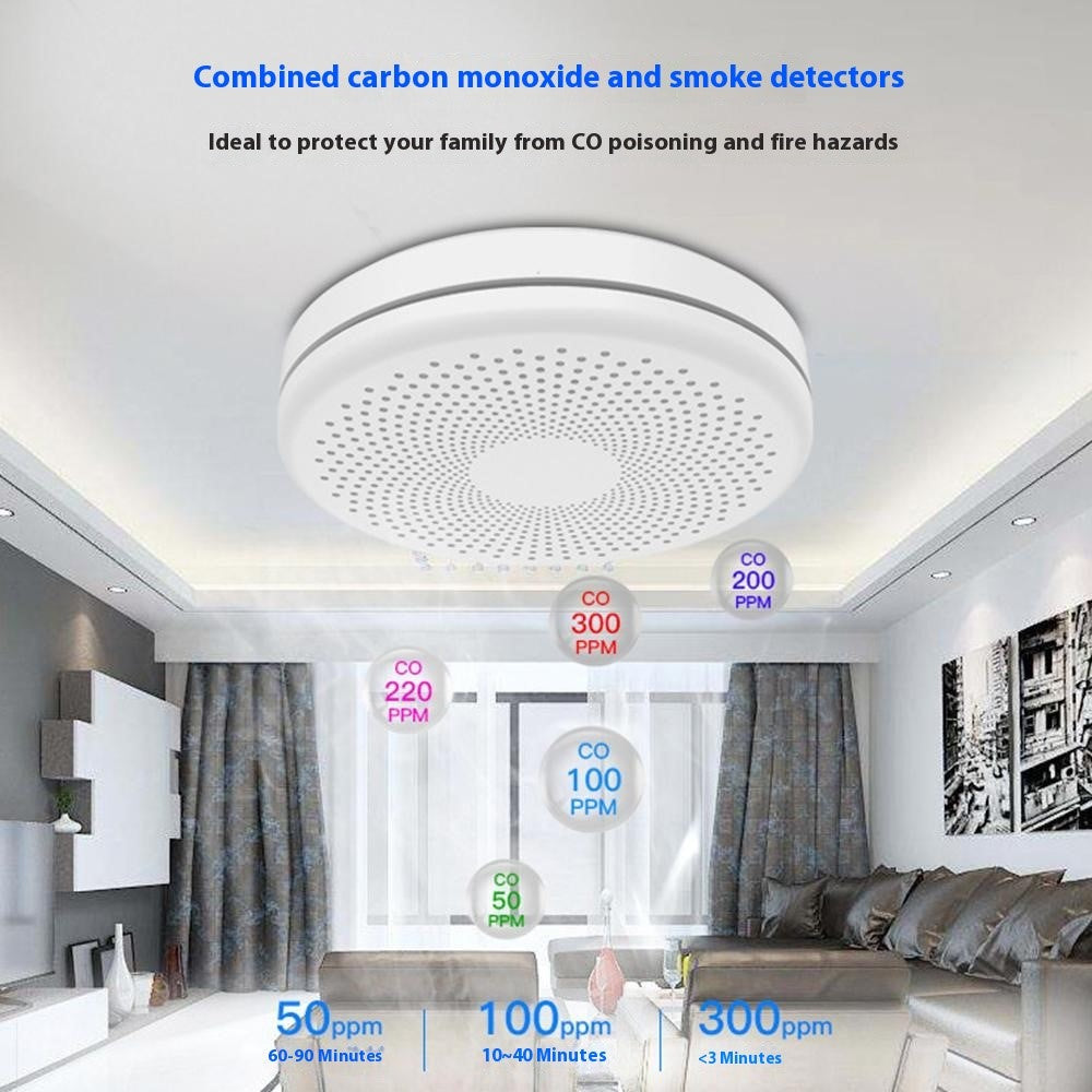 SMCO01 Smart Home Tuya WiFi Smoke Detector Carbon Monoxide Alarm Wireless Sensor with Flash Light