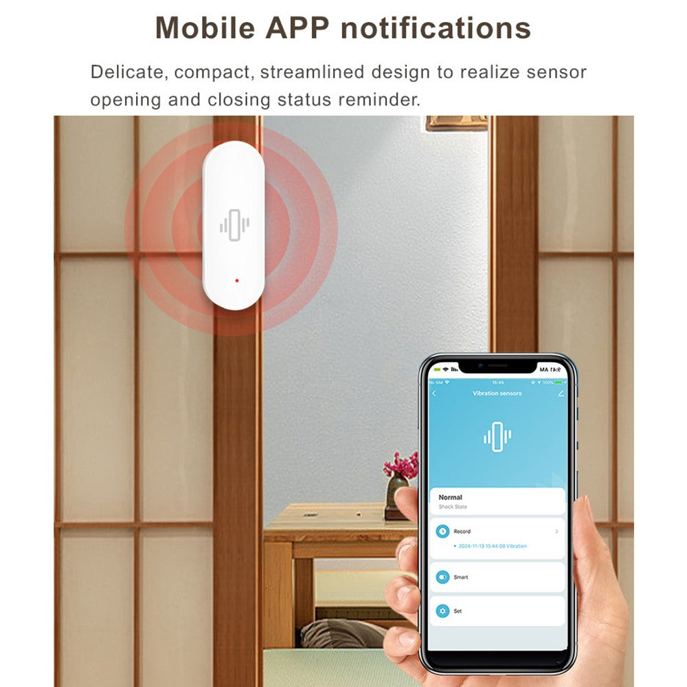 VB02 Tuya WiFi Door Vibration Sensor Smart Real-Time Detection APP Remote Motion Shock Alarm Device