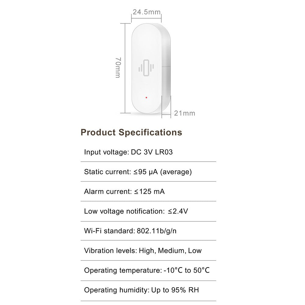 VB02 Tuya WiFi Door Vibration Sensor Smart Real-Time Detection APP Remote Motion Shock Alarm Device