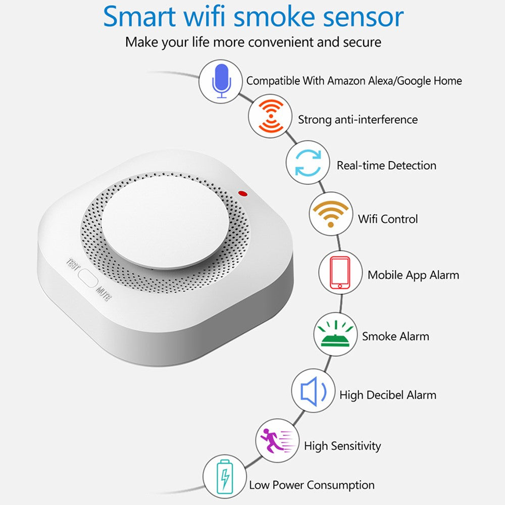 SM441W WiFi Smoke Detector Smart Home Alarm System Multi-Scene Smoke Sensor