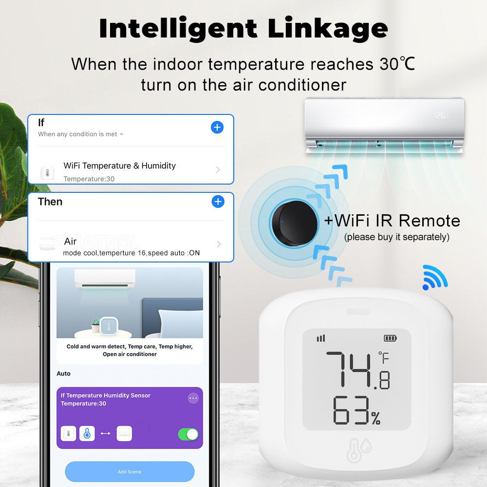 TH10 Smart Wireless Temperature Humidity Sensor Referesh Button for Home Automation Remote Detection