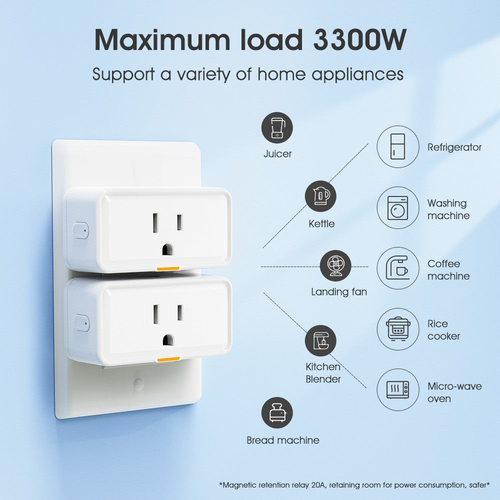 3300W US-stik Tuya WiFi Smart Stikkontakt med Energiovervågning Fjernbetjening APP Stemme Timer Switch