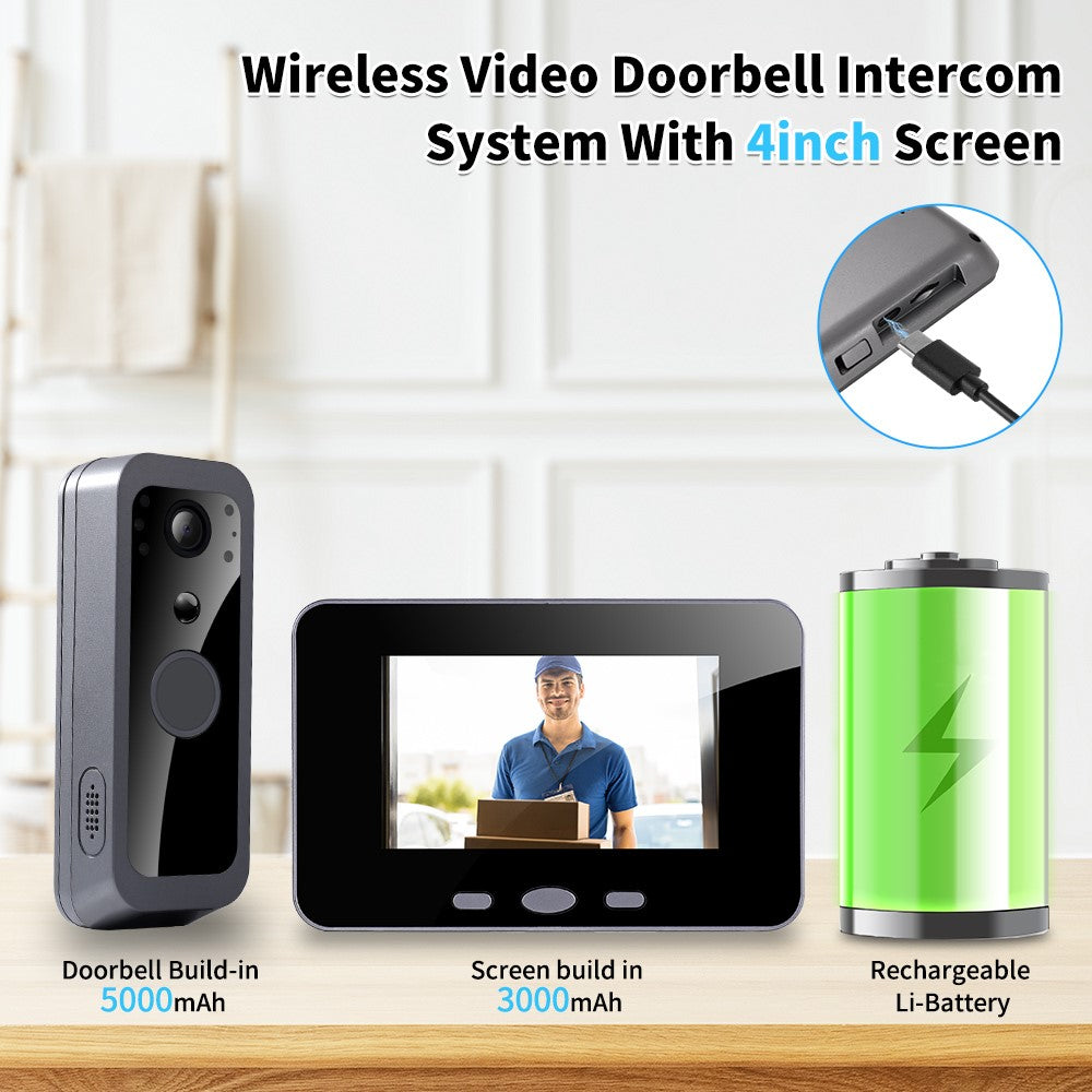 SY-30 2.4G Point to Point 4 Inch Visual Intercom Doorbell PIR Motion Detection Night Vision Wireless Video Door Phone