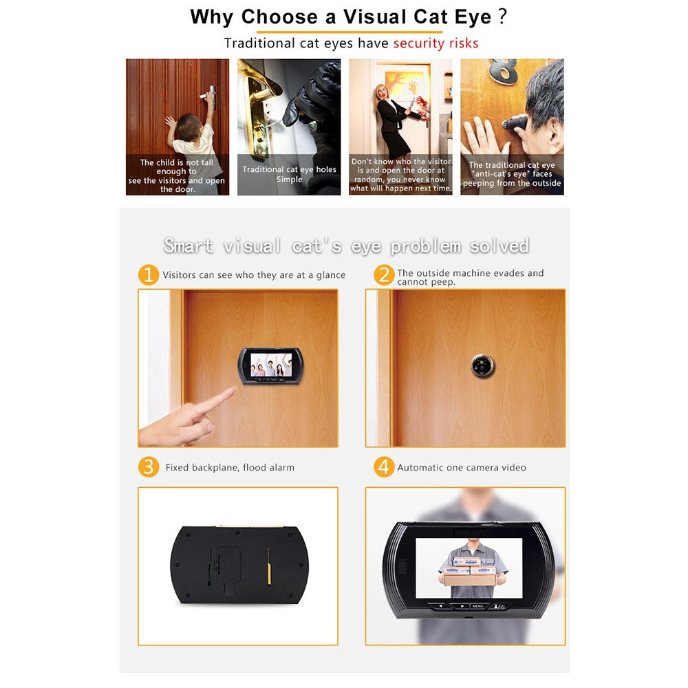 45AHD-M 4.5 Inch Electronic Peephole Viewer Motion Detection Photo Video Recording Video Doorbell