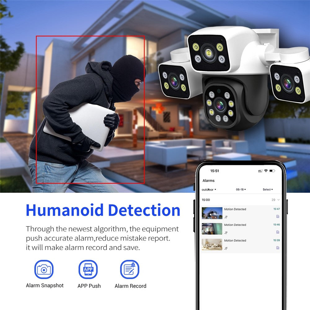 ESCAM PT223 Home Security 3 x 4MP Lens Camera WiFi Motion Detection Alarm Two-Way Audio Camera
