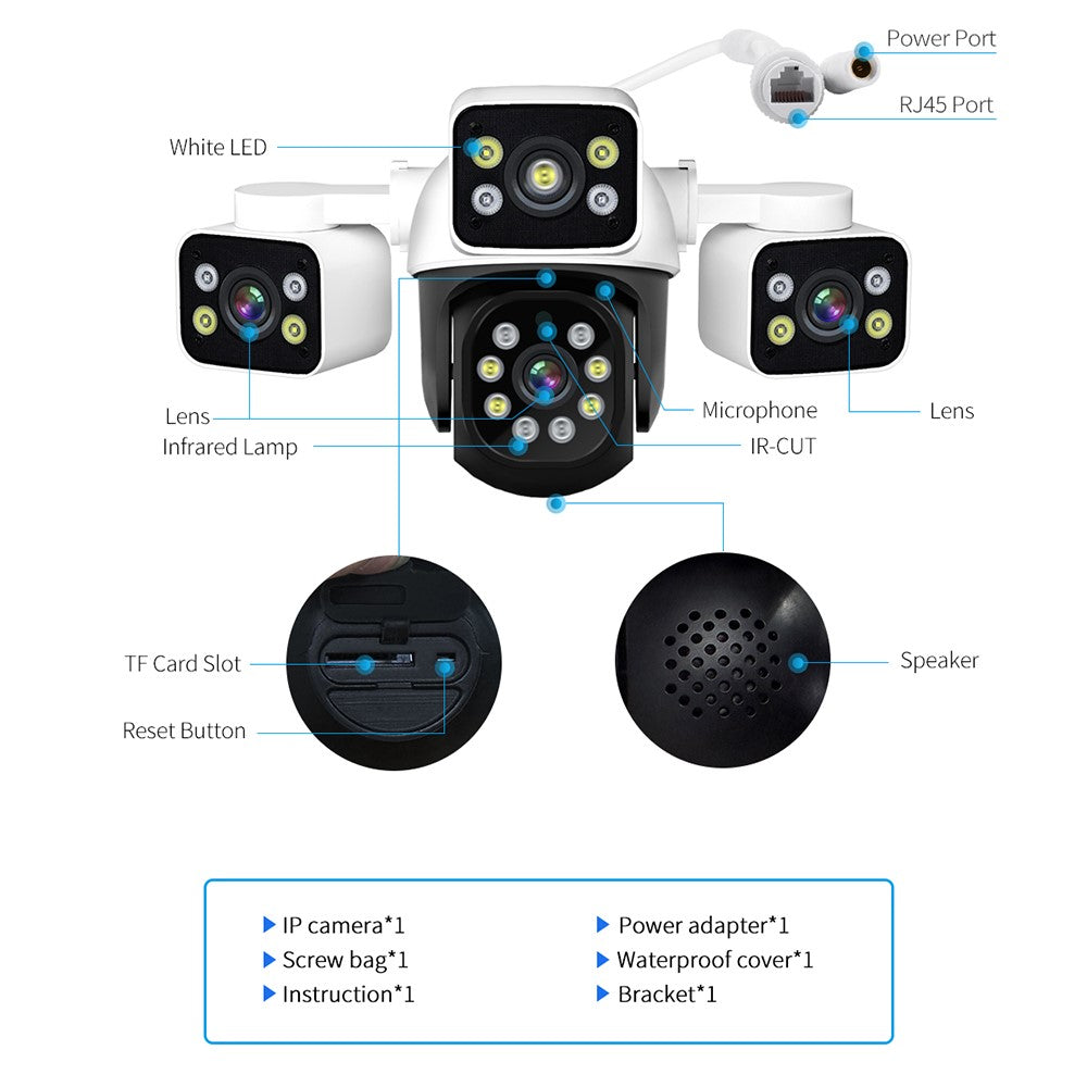 ESCAM PT223 Home Security 3 x 4MP Lens Camera WiFi Motion Detection Alarm Two-Way Audio Camera
