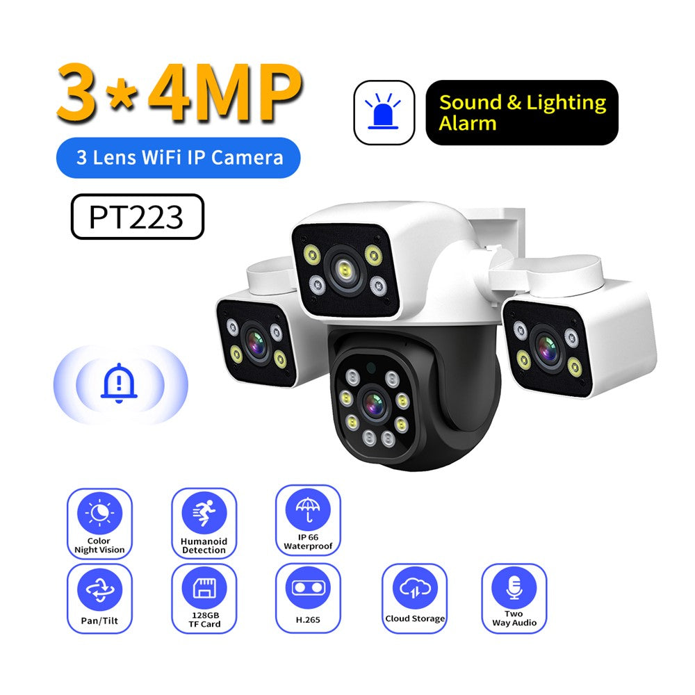 ESCAM PT223 Home Security 3 x 4MP Lens Camera WiFi Motion Detection Alarm Two-Way Audio Camera